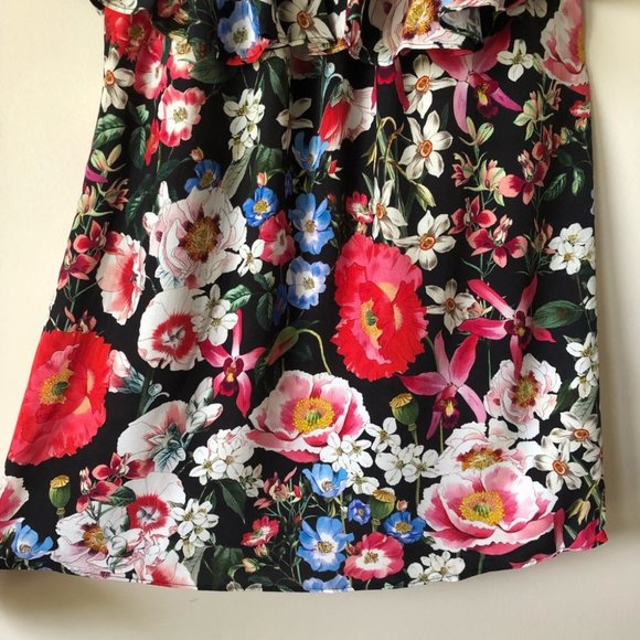 Zara Black Floral Off the Shoulder Ruffle Top XS - Picture 4 of 8